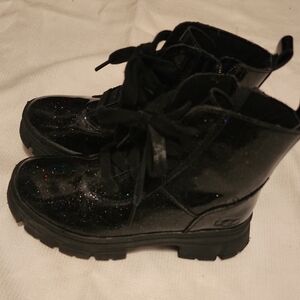 UGG kid's Shiny Black Combat Boots
